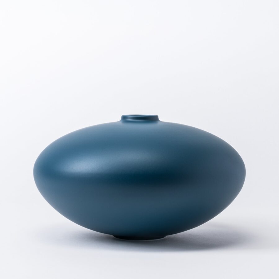 Large Mallard Blue Pebble Disc Vase