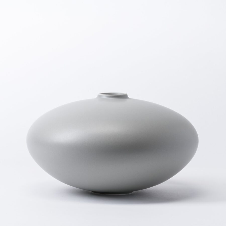 Large Misty Grey Pebble Disc Vase