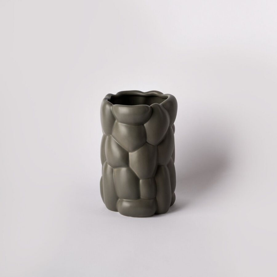 Large Smoke Green Pebble Relief Vase