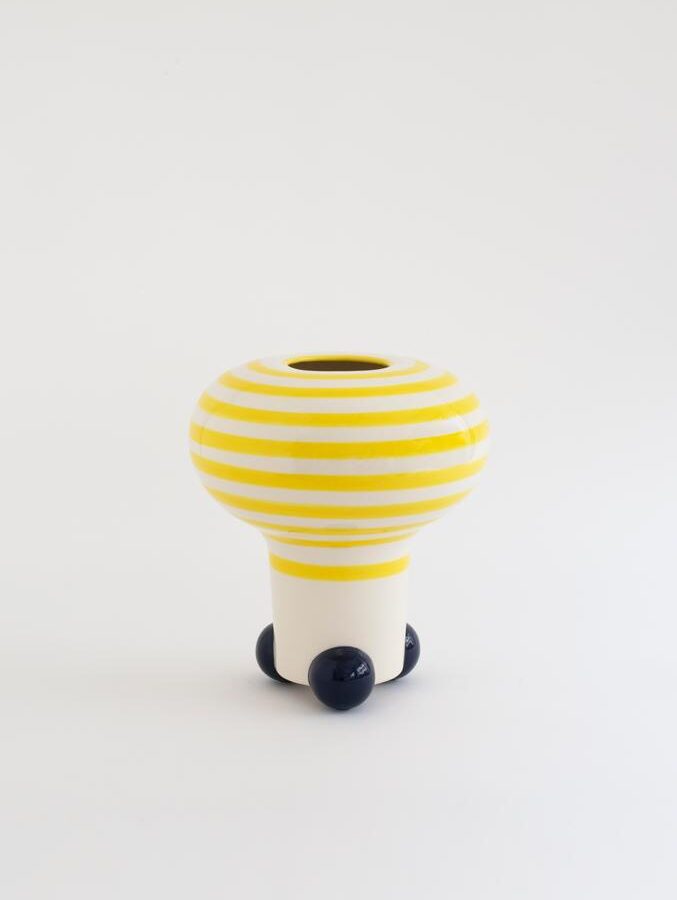 Yellow / Blue Striped Mushroom Vase