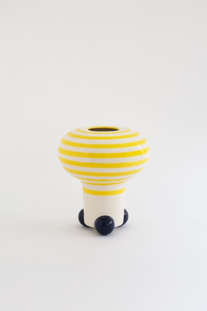 Yellow / Blue Striped Mushroom Vase