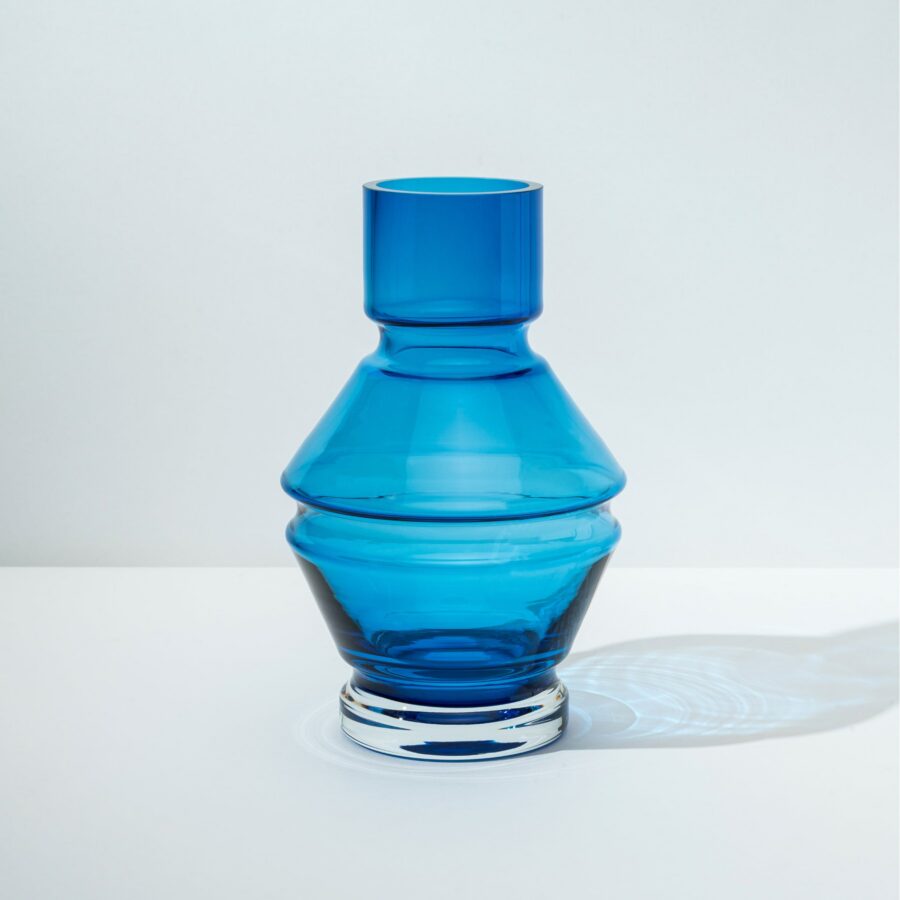 Large Aquamarine Blue Tiered Glass Vase