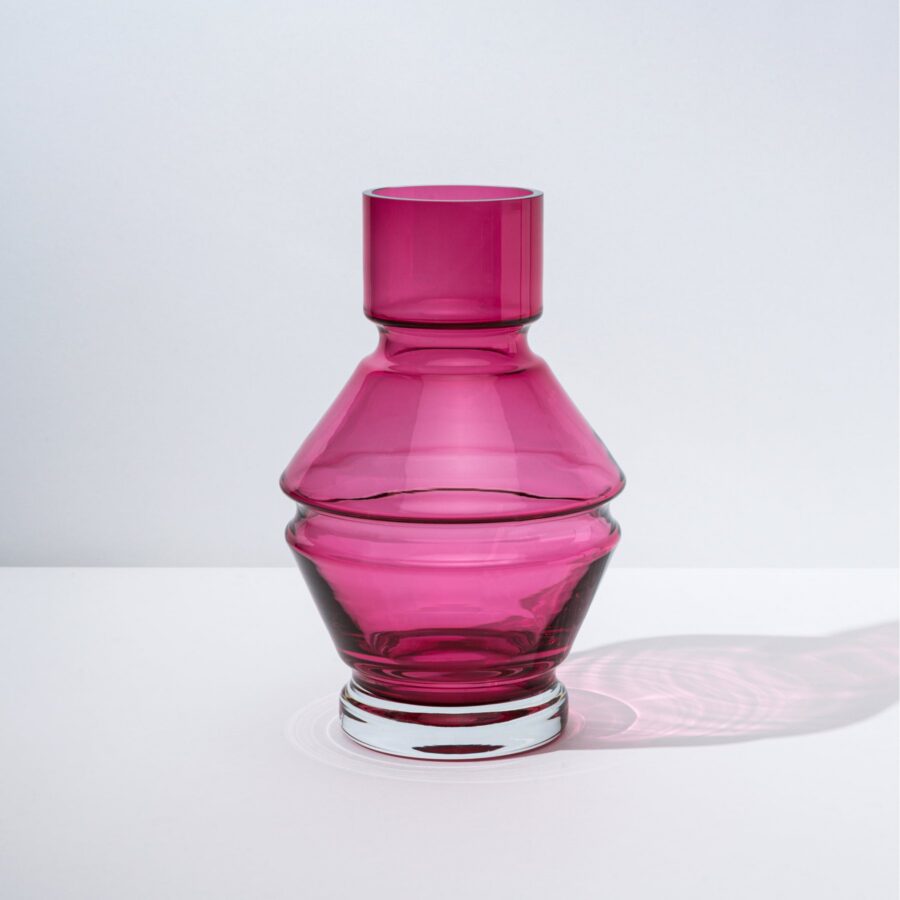 Large Rubine Red Tiered Glass Vase