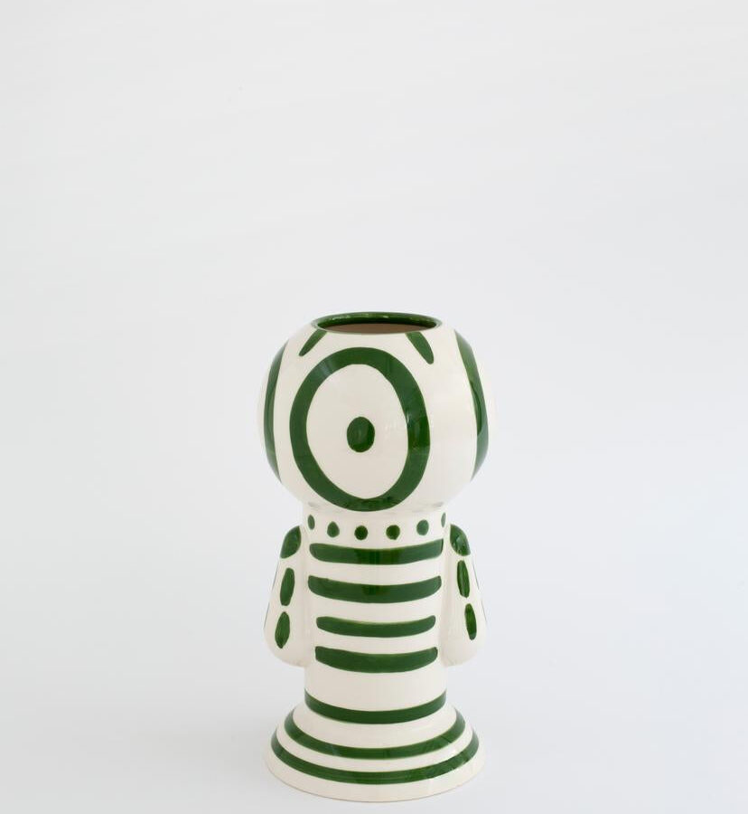 Dark Green Striped Figurine Vase